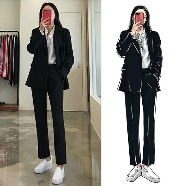 women's two piece pants casual suit and trousers double-breasted fashion korean business style office ladies black blazer two-piece, White
women's two piece pants casual suit and trousers double-breasted fashion korean business style office ladies black blazer two-piece, White