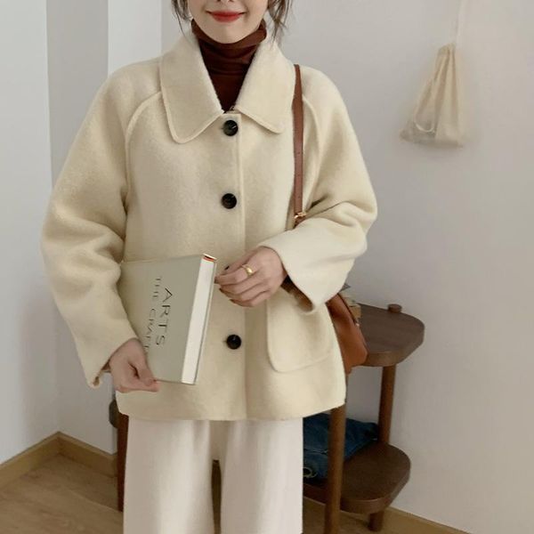 women autumn winter milky white short wool coat jacket single breasted woolen overcoat full sleeve pockets outerwear, Black
women autumn winter milky white short wool coat jacket single breasted woolen overcoat full sleeve pockets outerwear, Black
