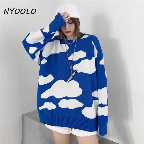 nyoolo casual streetwear blue sky white clouds jacquard pullovers knitted sweater women winter long sleeve warm knitwear, White;black
nyoolo casual streetwear blue sky white clouds jacquard pullovers knitted sweater women winter long sleeve warm knitwear, White;black