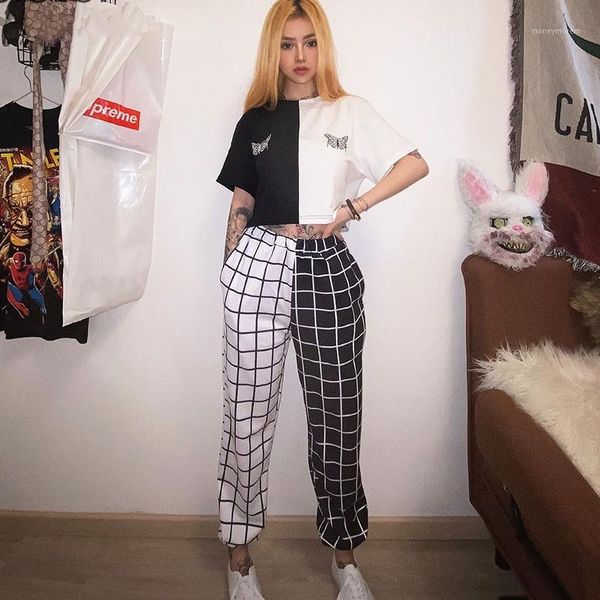women's pants & capris elasticity black white plaid spliced hight waist plus size women streetwear joggers trousers female sweatpants c
women's pants & capris elasticity black white plaid spliced hight waist plus size women streetwear joggers trousers female sweatpants c