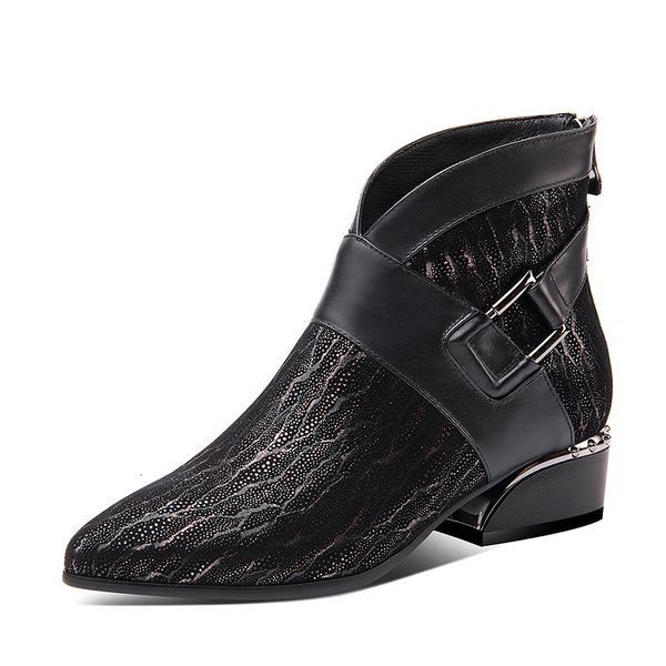 female boots 2021 genuine size 22-26cm sheep skin + buckle 685y, Black