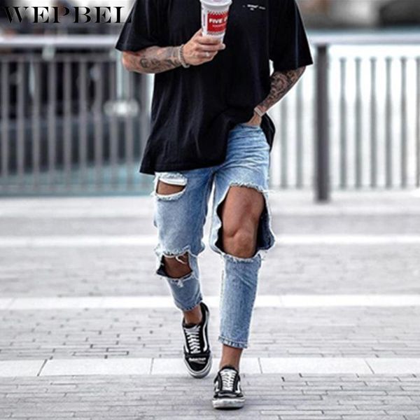 mandylandy men streetwear knee ripped skinny jeans hip hop destroyed hole designer solid color pants male stretch denim trousers, Blue
mandylandy men streetwear knee ripped skinny jeans hip hop destroyed hole designer solid color pants male stretch denim trousers, Blue