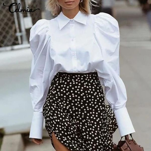 women 2020 elegant solid shirts celmia fashion long puff sleeve blouses autumn ladies street blusas plus size buttons, White
women 2020 elegant solid shirts celmia fashion long puff sleeve blouses autumn ladies street blusas plus size buttons, White