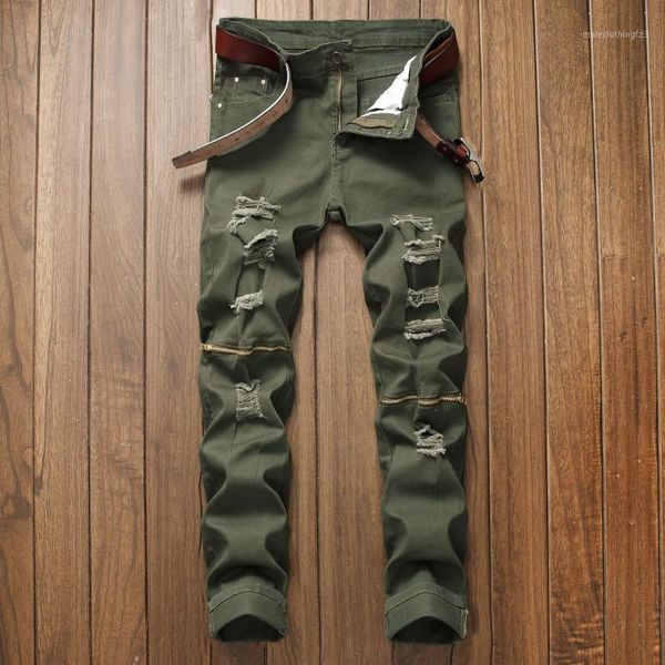 men's jeans feet slim fake zippers holes pants for men individuality streetwear fashion stretch distressed denim trousers1, Blue
men's jeans feet slim fake zippers holes pants for men individuality streetwear fashion stretch distressed denim trousers1, Blue