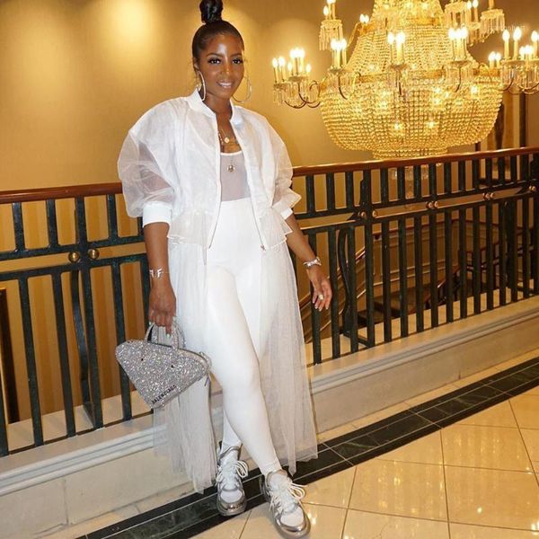 women's jackets 2021 mesh patchwork zipper white bomber jacket women autumn fall streetwear harajuku ruffles long coat outwear chaqueta, Black;brown 
women's jackets 2021 mesh patchwork zipper white bomber jacket women autumn fall streetwear harajuku ruffles long coat outwear chaqueta, Black;brown