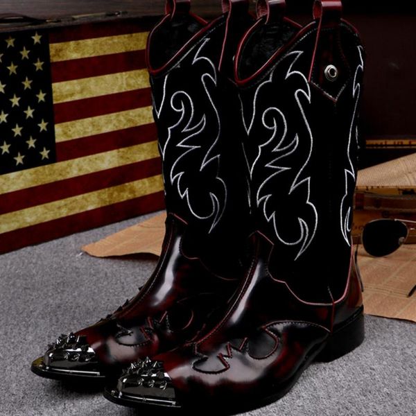 christia bella winter fashion rivet metal pointed toe male cowboy thigh boots embroidery splicing real leather men long boots, Black
christia bella winter fashion rivet metal pointed toe male cowboy thigh boots embroidery splicing real leather men long boots, Black