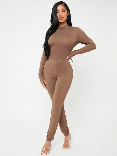 sxy solid mock neck & pants set e2wc#, White