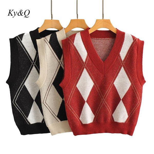 women's sweaters 2021 autumn winter rhombus sweater vest women fashion preppy style knitted waistcoat v-neck versatile sleeveless knitw, White;black
women's sweaters 2021 autumn winter rhombus sweater vest women fashion preppy style knitted waistcoat v-neck versatile sleeveless knitw, White;black