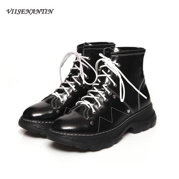 кожа круглый toe rivet украшение мотоцикла женщины boots европейский американский shiny платформа женская обувь ретро стиле ботильоны, Black
кожа круглый toe rivet украшение мотоцикла женщины boots европейский американский shiny платформа женская обувь ретро стиле ботильоны, Black