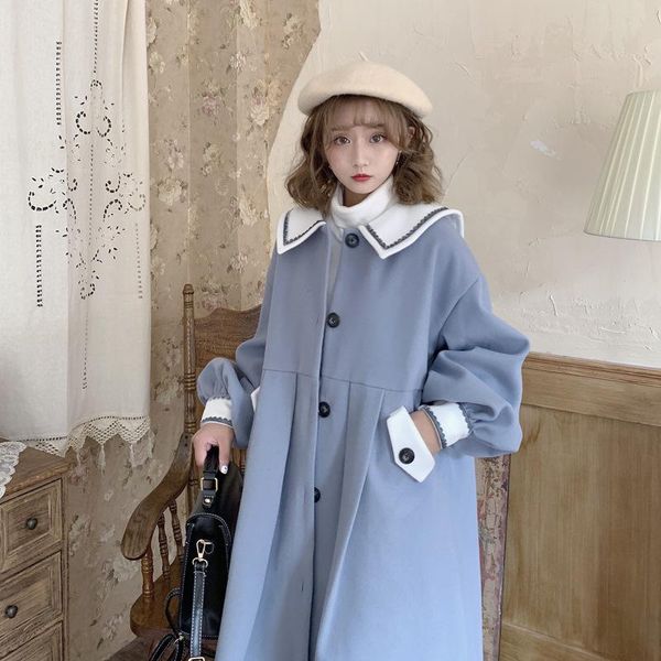 women's wool & blends winter woolen coat long section jacket horn single cotton padded warm loose cute girl lolita outwears, Black
women's wool & blends winter woolen coat long section jacket horn single cotton padded warm loose cute girl lolita outwears, Black