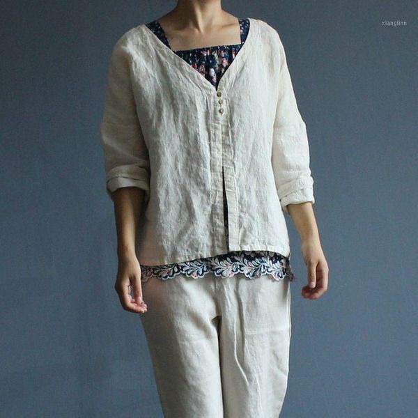 johnature women blouse shirt linen vintage 2020 autumn new loose women clothing brief shirts1, White
johnature women blouse shirt linen vintage 2020 autumn new loose women clothing brief shirts1, White