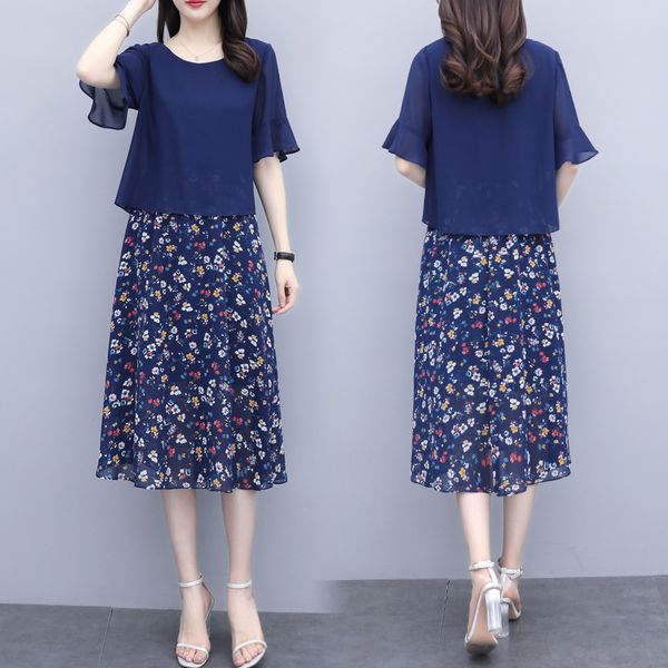 summer fake two pieces floral print half sleeve o-neck a-line natural chiffon blue black elegant daily wear coctail dress party
summer fake two pieces floral print half sleeve o-neck a-line natural chiffon blue black elegant daily wear coctail dress party