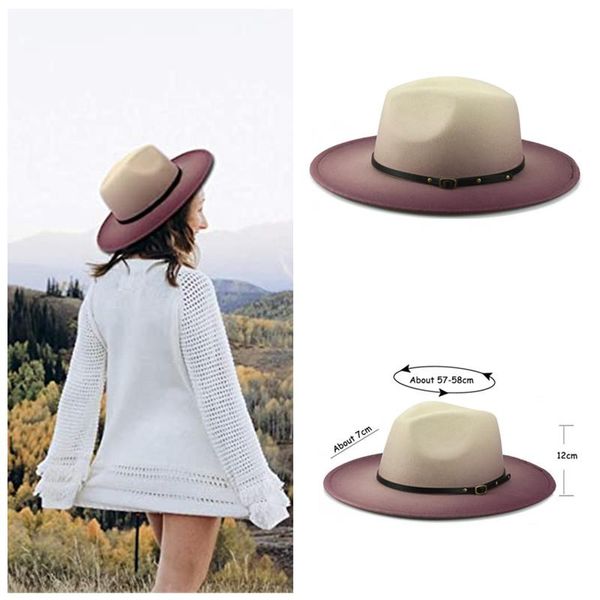 women's fashion fedora hat wide brim jazz hat gradient black belt cute buckle outdoor woolen panama 56-58cm wholesale, Blue;gray
women's fashion fedora hat wide brim jazz hat gradient black belt cute buckle outdoor woolen panama 56-58cm wholesale, Blue;gray