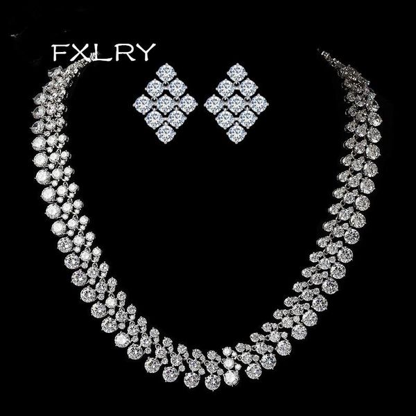FXLRY New Luxurious Europe Style White Color Zircon Geometric Earrings And Chain Necklaces Wedding Jewelry Sets, Silver
FXLRY New Luxurious Europe Style White Color Zircon Geometric Earrings And Chain Necklaces Wedding Jewelry Sets, Silver