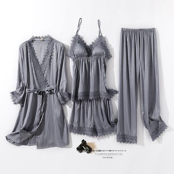 4pcs new style pajamas suit women spring summer silky satin sling nightgown long sleeve lace pajamas home service suit, Black;red
4pcs new style pajamas suit women spring summer silky satin sling nightgown long sleeve lace pajamas home service suit, Black;red