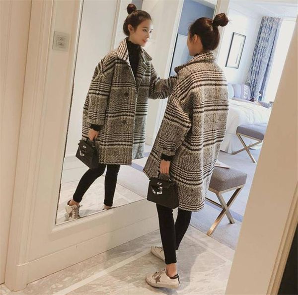 women blend coat autumn winter turn-down collar long jacket coat fashion grid loose wool female plus size casual overcoat1, Black
women blend coat autumn winter turn-down collar long jacket coat fashion grid loose wool female plus size casual overcoat1, Black