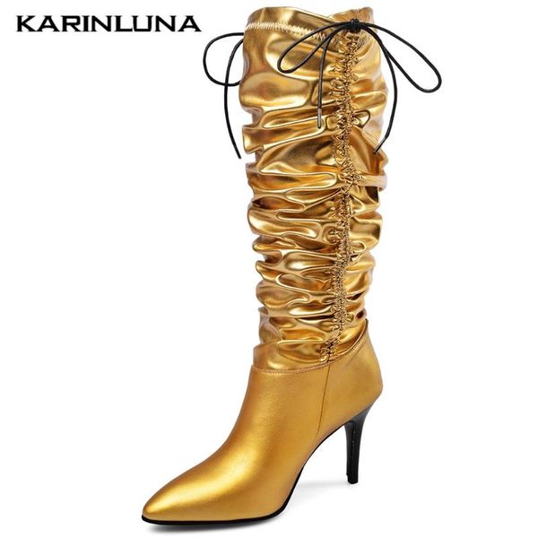 karin 2020 новое прибытие на продажа женской обуви сексуальная кожа коровы острым носом плиссе lace-up тонкие каблуки 8,5 см колено сапоги, Black
karin 2020 новое прибытие на продажа женской обуви сексуальная кожа коровы острым носом плиссе lace-up тонкие каблуки 8,5 см колено сапоги, Black