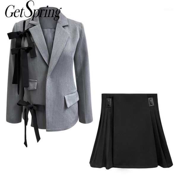two piece dress getspring women set skirt suits split lace up irregular blazer pleated mini and 1, White
two piece dress getspring women set skirt suits split lace up irregular blazer pleated mini and 1, White