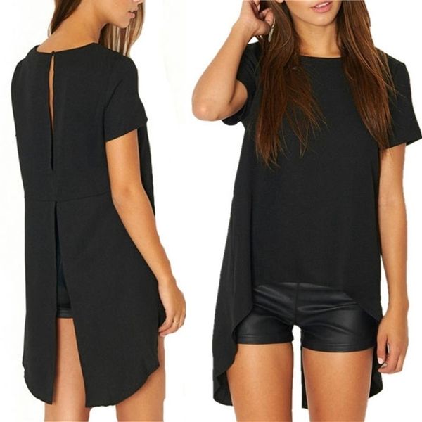 casual women solid black short sleeve shirts summer style split high low long back round neck blouse loose shirt blusas y200622, White
casual women solid black short sleeve shirts summer style split high low long back round neck blouse loose shirt blusas y200622, White