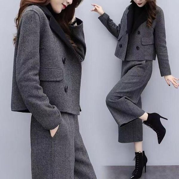 2020 autumn winter high waist wide leg pants suits women 2 piece set wool tweed vintage elegant blazer jacket + trousers outfits, White
2020 autumn winter high waist wide leg pants suits women 2 piece set wool tweed vintage elegant blazer jacket + trousers outfits, White