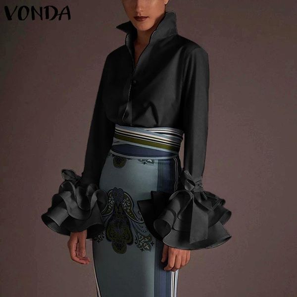 vonda women shirts 2020 summer office blouse casual solid turn-down collar flare sleeve party plus size blusas, White
vonda women shirts 2020 summer office blouse casual solid turn-down collar flare sleeve party plus size blusas, White