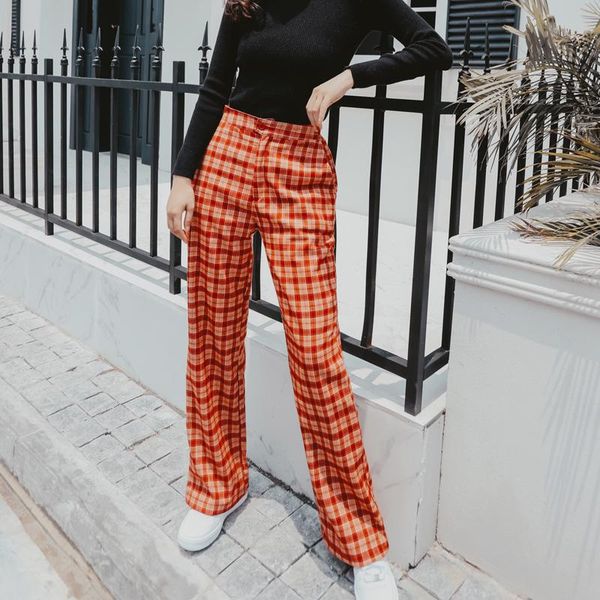 women's pants & capris women straight leg plaid high waist check trousers, Black;white
women's pants & capris women straight leg plaid high waist check trousers, Black;white