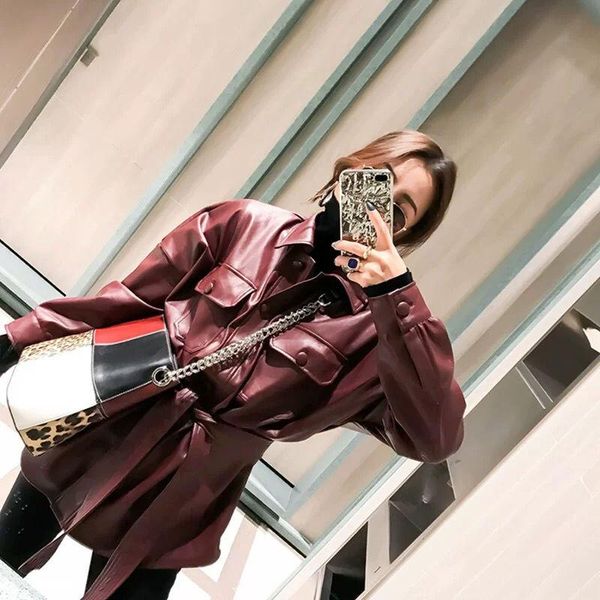 women's leather & faux philosophy 2021 spring women solid pockets fashion jackets female single breasted sashes lady pu coats, Black
women's leather & faux philosophy 2021 spring women solid pockets fashion jackets female single breasted sashes lady pu coats, Black