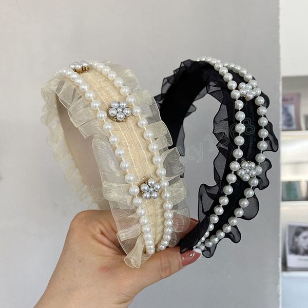 double row of pearls lace headband women organza black white pleated mesh hairbands bezel korean girls wash face wide hairbands, Slivery;white
double row of pearls lace headband women organza black white pleated mesh hairbands bezel korean girls wash face wide hairbands, Slivery;white