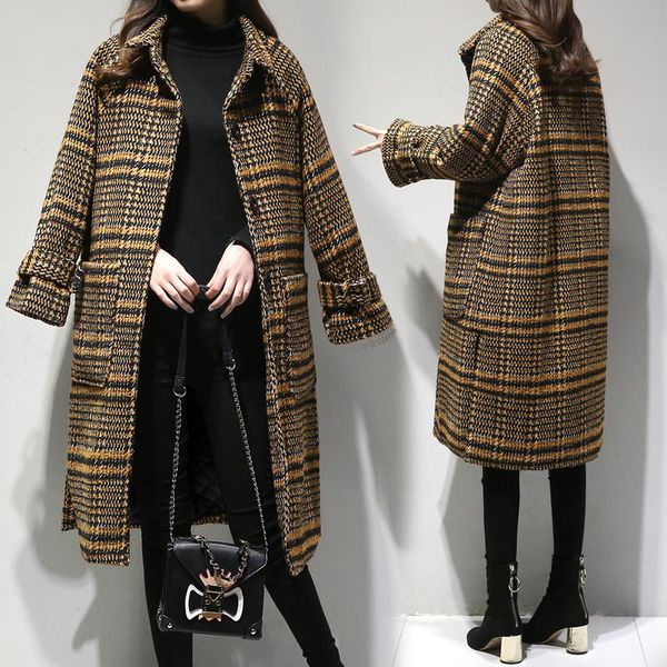 spring winter fashion women wool blends plaid coat femal thick turn-down striped printed long loose woolen coat outerwear, Black
spring winter fashion women wool blends plaid coat femal thick turn-down striped printed long loose woolen coat outerwear, Black