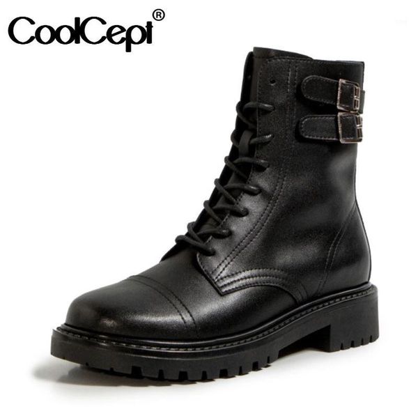 boots coolcept real leather women ankle buckle zipper flats shoes cross strap round toe warm daily footwear size 35-391, Black
boots coolcept real leather women ankle buckle zipper flats shoes cross strap round toe warm daily footwear size 35-391, Black