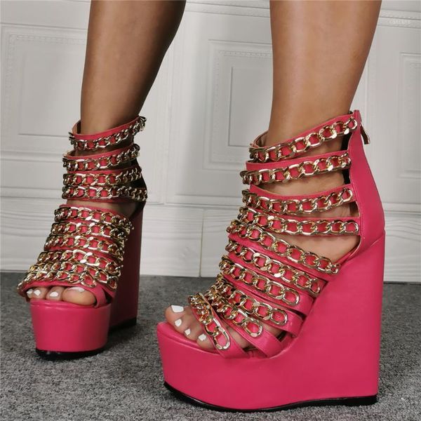 fahion gold chain wedge sandals peep toe pink leather high platform summer shoes cut-out hollow back zipper wedge shoes1, Black
fahion gold chain wedge sandals peep toe pink leather high platform summer shoes cut-out hollow back zipper wedge shoes1, Black