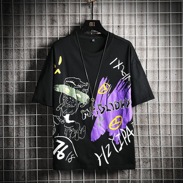 man's t-shirt men women anime oversized hip hop japanese streetwear harajuku t-shirts male t shirt cotton kg-191, White;black