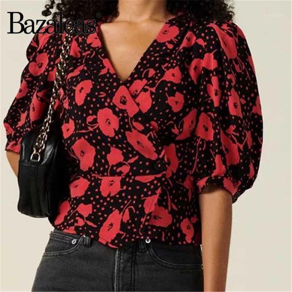 women's blouses & shirts bazaleas fashion red floral print black blouse women vintage hlaf sleeve france wrap chic mujer1, White
women's blouses & shirts bazaleas fashion red floral print black blouse women vintage hlaf sleeve france wrap chic mujer1, White