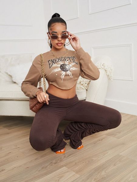 sxy letter graphic drop shoulder crop sweatshirt a25g#, White;black 
sxy letter graphic drop shoulder crop sweatshirt a25g#, White;black