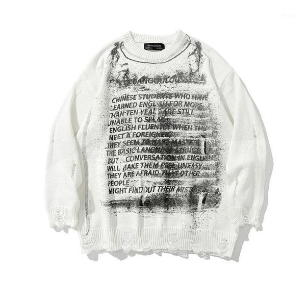 letters printed men sweaters washed destroyed ripped sweater men hole knit women oversized sweater harajuku 1, White;black
letters printed men sweaters washed destroyed ripped sweater men hole knit women oversized sweater harajuku 1, White;black