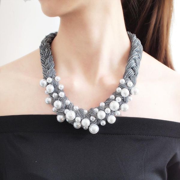 big imitation pearl chokers necklaces for women boho handmade thick rope statement necklaces jewelry gift, Golden;silver
big imitation pearl chokers necklaces for women boho handmade thick rope statement necklaces jewelry gift, Golden;silver