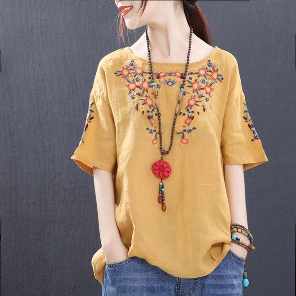 women's blouses & shirts plus size ladies casual linen summer and chiffon embroidery short sleeve wholesale, White
women's blouses & shirts plus size ladies casual linen summer and chiffon embroidery short sleeve wholesale, White