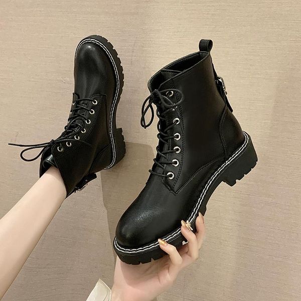 white ankle boots boots-women round toe lace up rock shoes woman luxury designer low heels booties booties ladies short 2020, Black
white ankle boots boots-women round toe lace up rock shoes woman luxury designer low heels booties booties ladies short 2020, Black