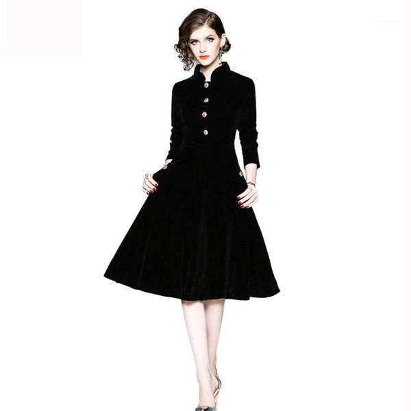 2020 winter clothing women vintage long sleeves gold button pocket ladies office casual robe dresse plus size black velvet dress1, Black;gray
2020 winter clothing women vintage long sleeves gold button pocket ladies office casual robe dresse plus size black velvet dress1, Black;gray