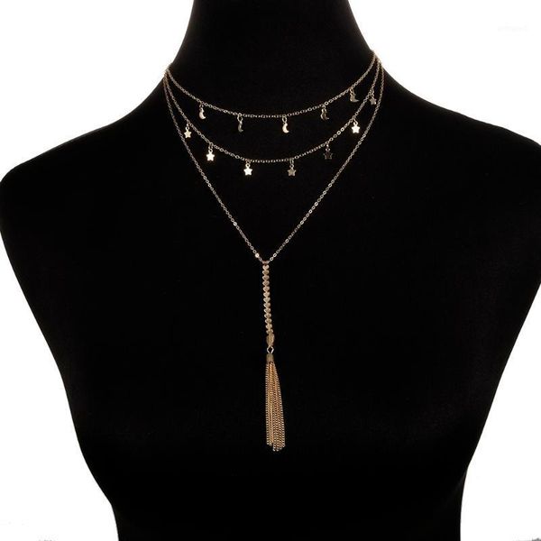 chains punk ethnic style crystal tassel moon and star engraved bar layered chain necklace for women fashion jewelry1, Silver
chains punk ethnic style crystal tassel moon and star engraved bar layered chain necklace for women fashion jewelry1, Silver