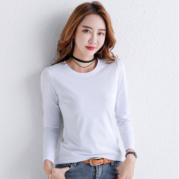 new spring winter women white long sleeve cotton tshirts ladies t-shirts 201125
