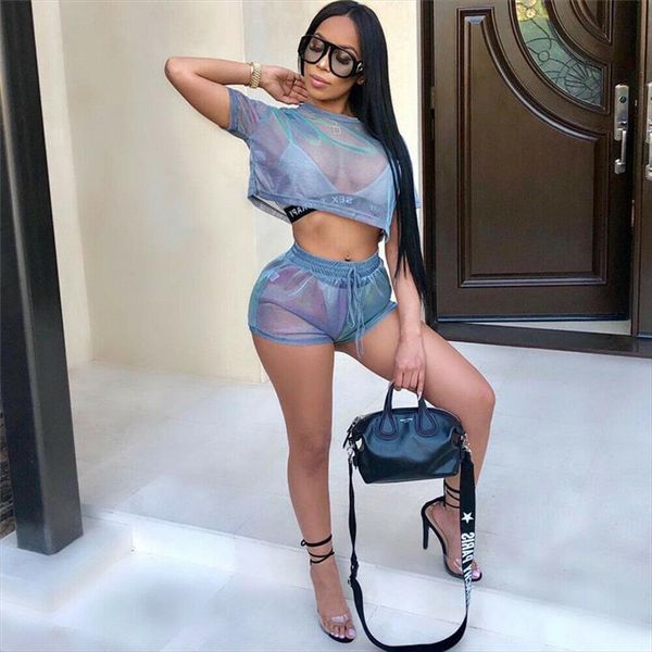 women summer 2 piece hollow transparent strap mesh crop short sleeve shorts set, Gray
women summer 2 piece hollow transparent strap mesh crop short sleeve shorts set, Gray