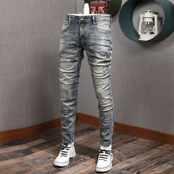 2021 new italian style fashion men slim fit elastic ripped jeans retro wash autumn newly vintage designer denim pants rqwb, Blue
2021 new italian style fashion men slim fit elastic ripped jeans retro wash autumn newly vintage designer denim pants rqwb, Blue