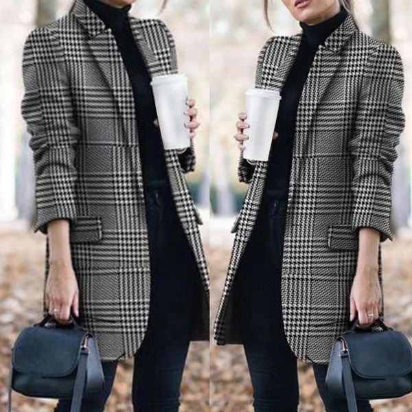 2019 fashion women's plaid wool turn-down collar jacket pocket overcoat long coat elegant office lady outwearx1020, Black
2019 fashion women's plaid wool turn-down collar jacket pocket overcoat long coat elegant office lady outwearx1020, Black