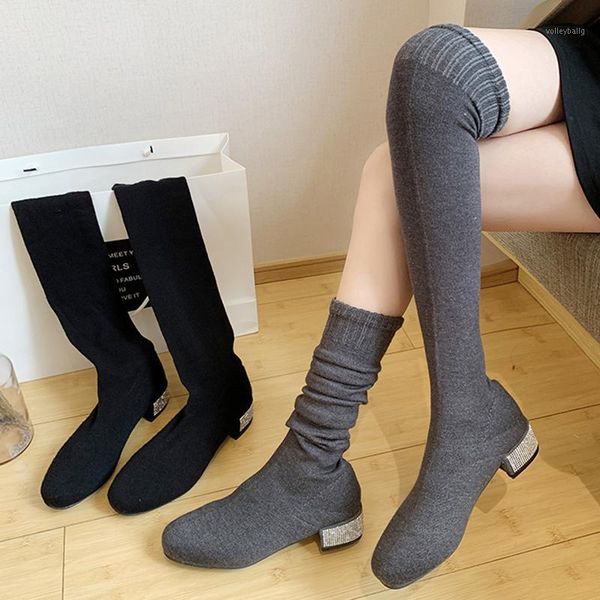 2020 women stretch sock long tight high boots glitter crystal square 4cm low heels fetish over the knee boots winter gray shoes1, Black
2020 women stretch sock long tight high boots glitter crystal square 4cm low heels fetish over the knee boots winter gray shoes1, Black