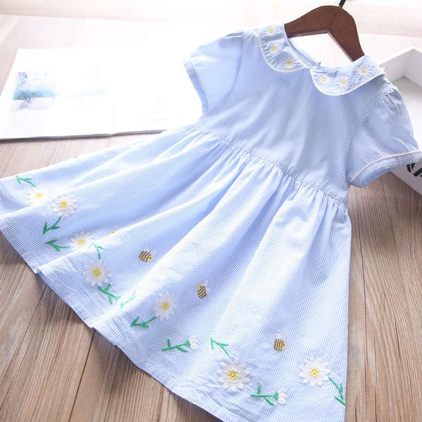 333122 z spring new product girls' embroidered baby collar pinstripe short sve drs children's wear cs, Blue
333122 z spring new product girls' embroidered baby collar pinstripe short sve drs children's wear cs, Blue