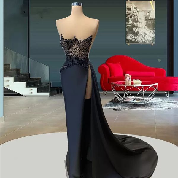 designer pearls black evening dress sweetheart sleeveless mermaid prom gowns side split party second reception dresses custom made, Black;red
designer pearls black evening dress sweetheart sleeveless mermaid prom gowns side split party second reception dresses custom made, Black;red