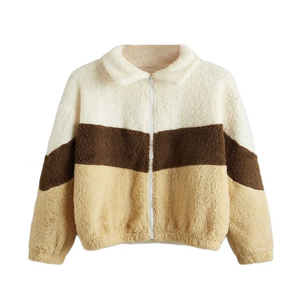 adult's coat women's fleece lapel long sleeve jacket ladies color block plush loose sweater autumn winter wear, Black;brown
adult's coat women's fleece lapel long sleeve jacket ladies color block plush loose sweater autumn winter wear, Black;brown