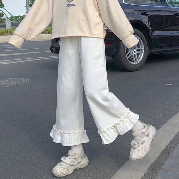 women wild elastic waist casual pants female autumn straight student cute girls high waist wide-leg pants loose ruffle trousers 201228, Black;white
women wild elastic waist casual pants female autumn straight student cute girls high waist wide-leg pants loose ruffle trousers 201228, Black;white