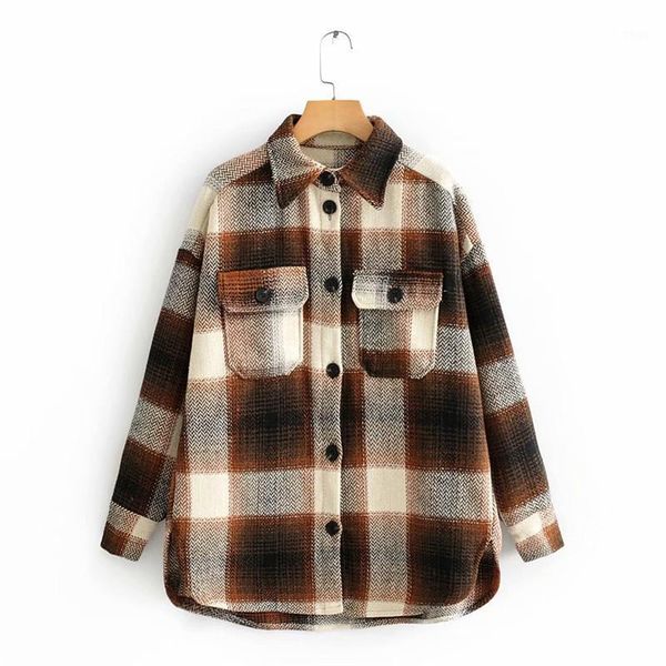 2020 women autumn-winter fashion contrast color hm long jacket female vintage plaid single breasted loose outwear casual coats1, Black;brown 
2020 women autumn-winter fashion contrast color hm long jacket female vintage plaid single breasted loose outwear casual coats1, Black;brown
